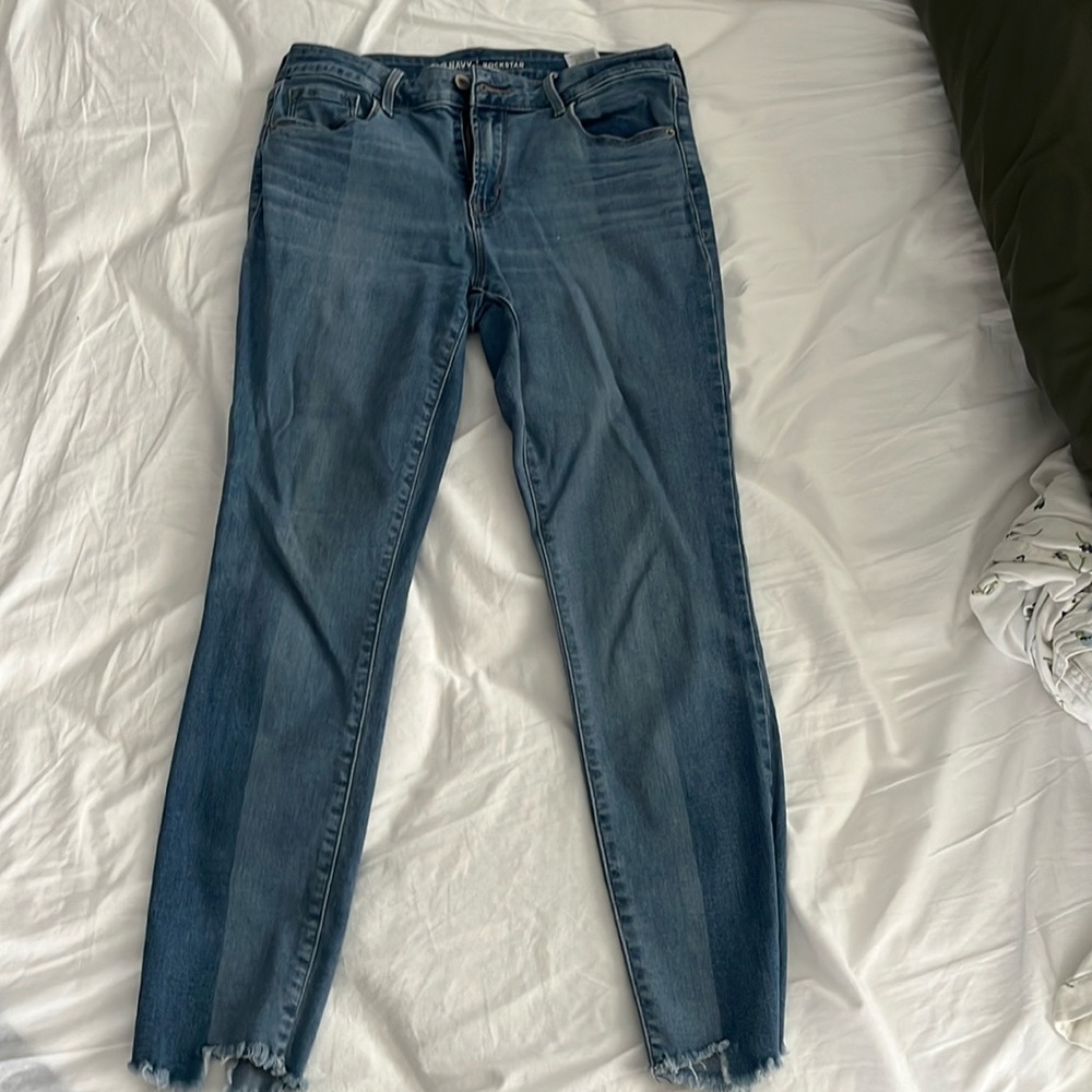 Two tone mid rise stretch old navy jeans